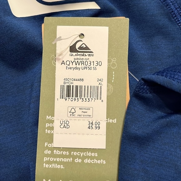 NWT Quiksilver Men's Everyday Upf50 Short Sleeve Surf Tee Rashguard XL - Picture 4 of 6